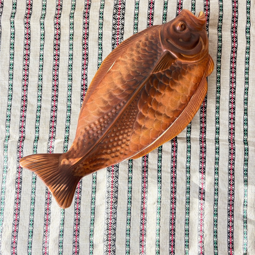 Oven King Italy Rusticana Elegant Brown Fish Baking Dish Mid Century Bakeware